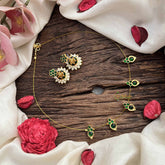 Vriksham Antique 5 Leaf Pendant Invisible Chain-Green-G20623